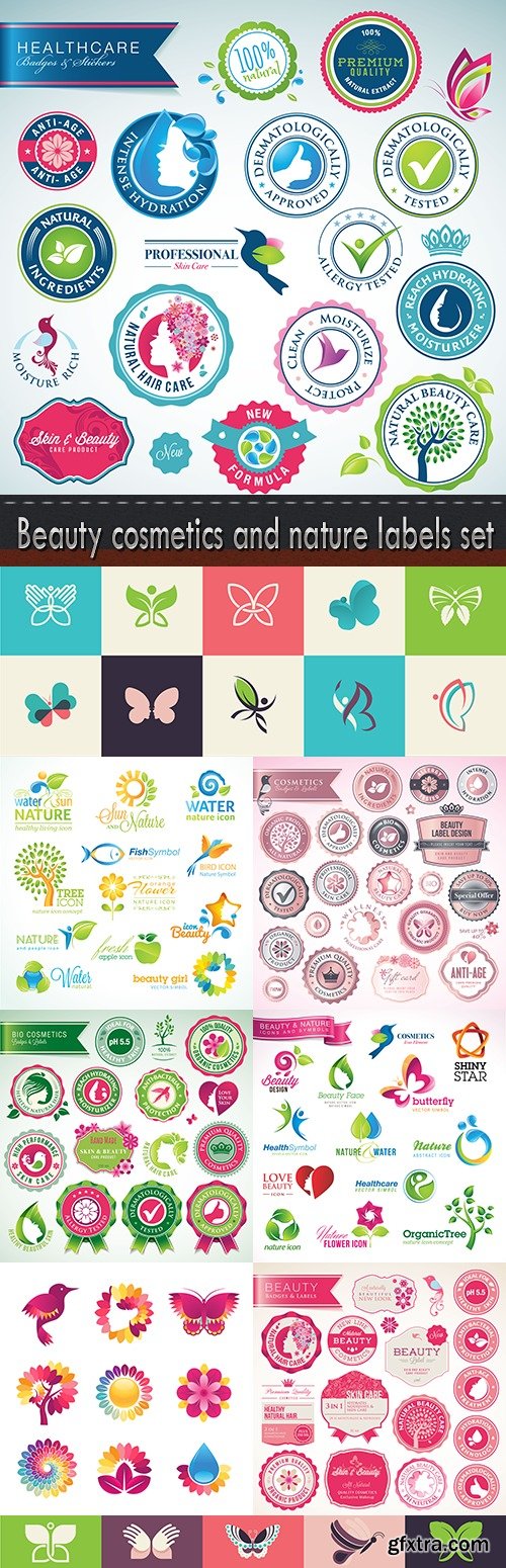 Beauty cosmetics and nature labels set