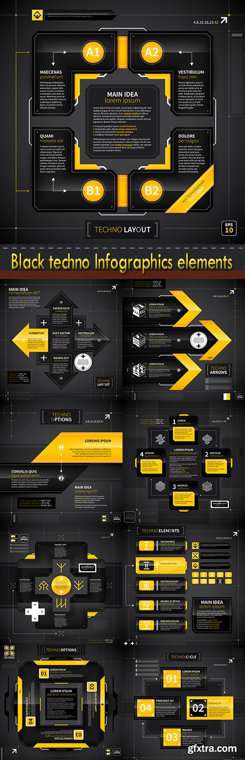 Black techno Infographics elements