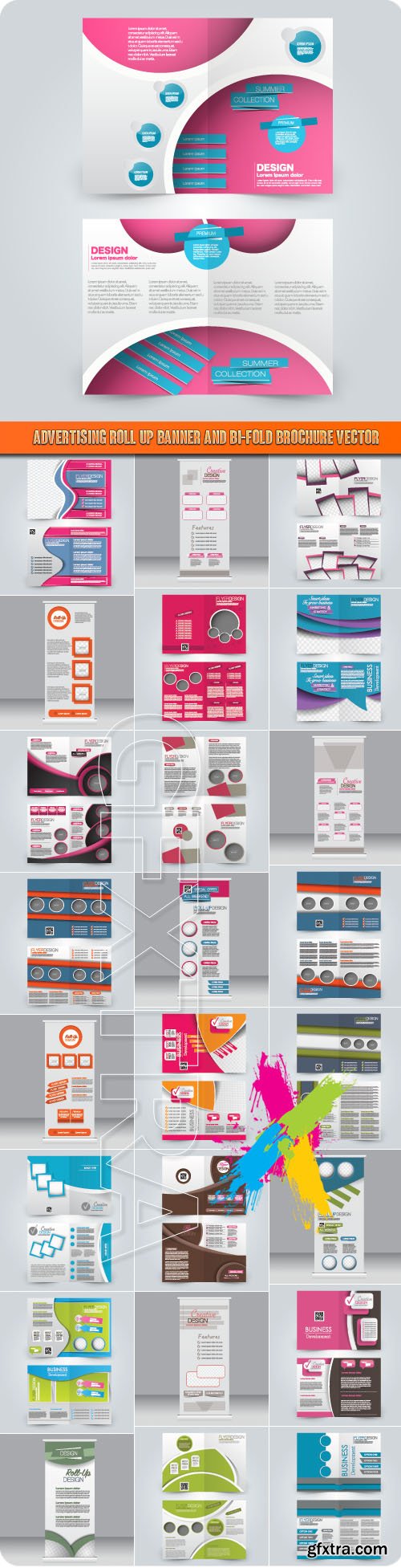 Advertising Roll up banner and bi-fold brochure vector