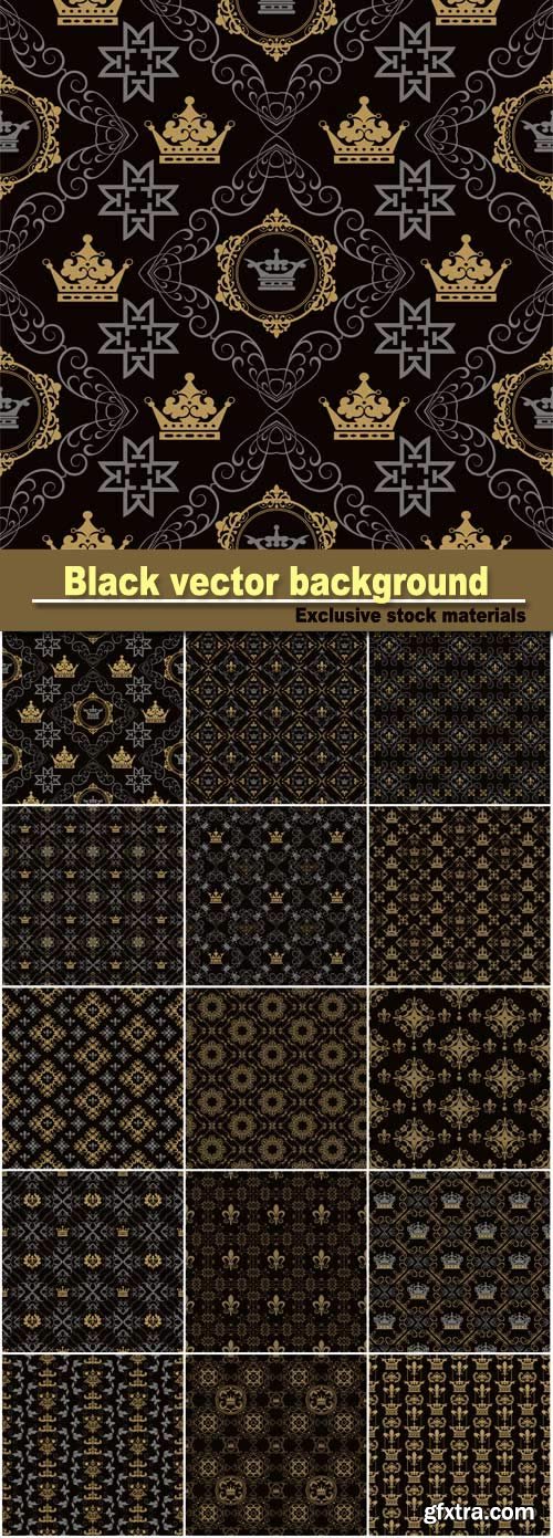 Black vector background with golden patterns
