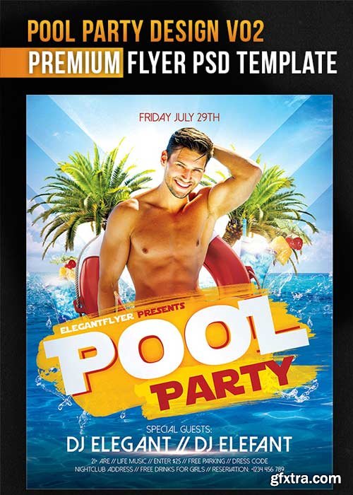 Pool Party Design V02 Flyer PSD Template + Facebook Cover