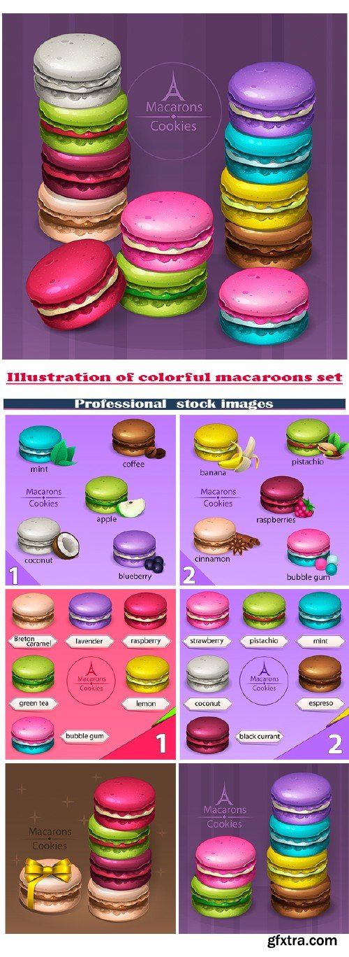 Illustration of colorful macaroons set