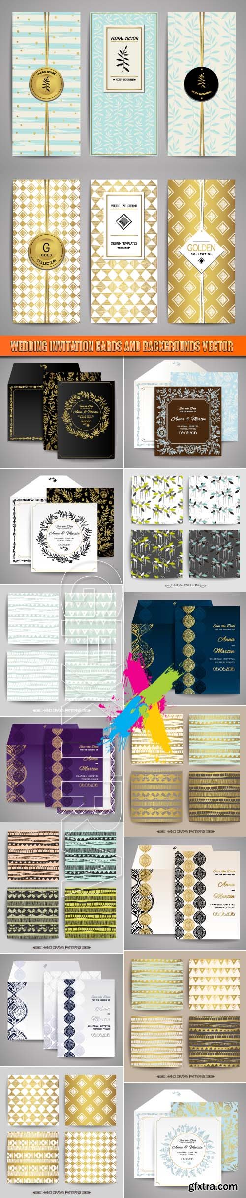 Wedding invitation cards and backgrounds vector