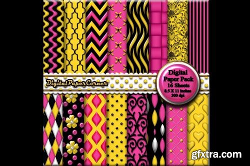 CreativeMarket Pink Yellow Embossed Digtial Paper 607974