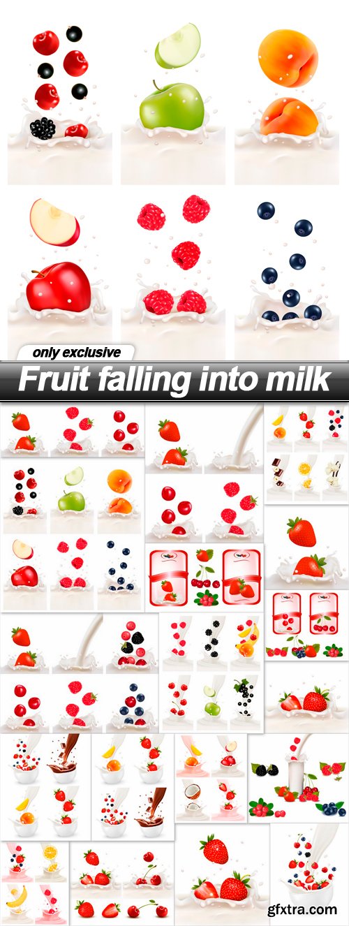 Fruit falling into milk - 18 EPS