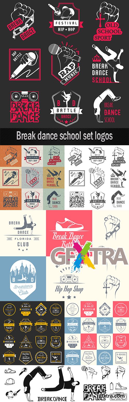 Break dance school set logos