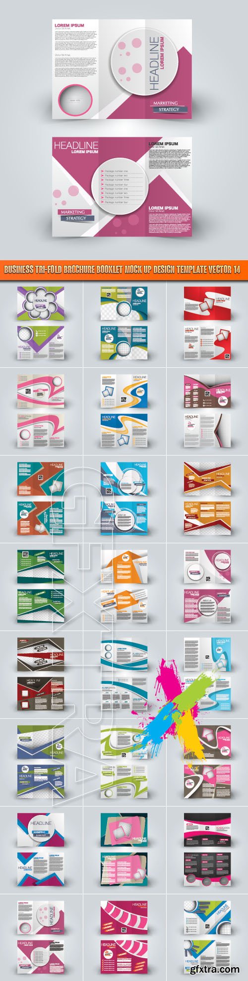 Business tri-fold brochure booklet mock up design template vector 14