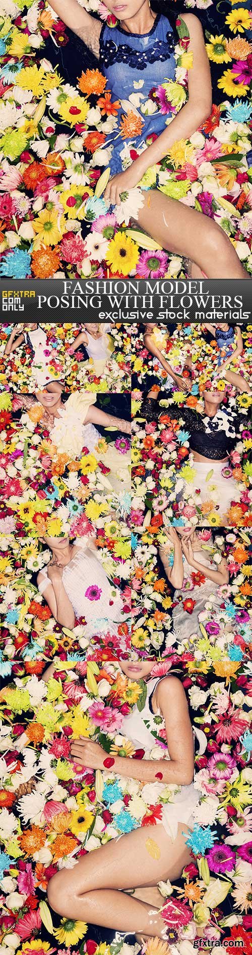 Fashion model posing with flowers, 9 x UHQ JPEG