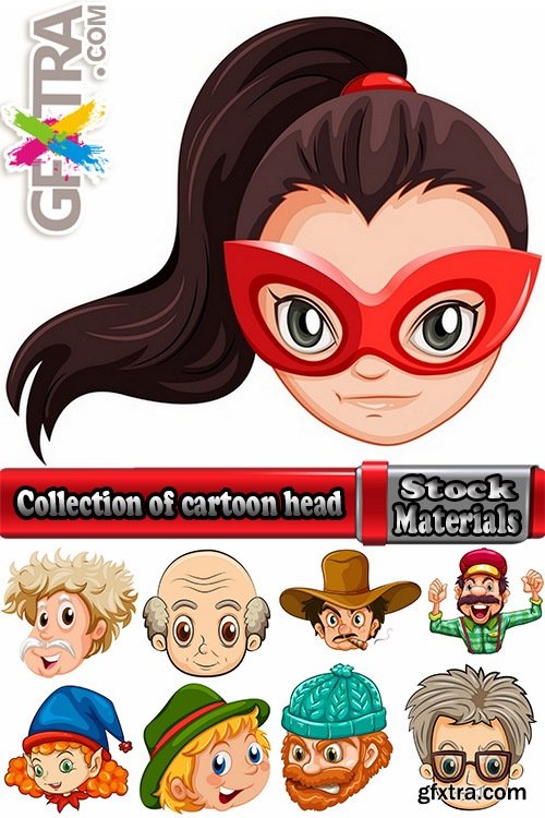 Collection of cartoon girl head man boy teenager emotions on her face 25 EPS