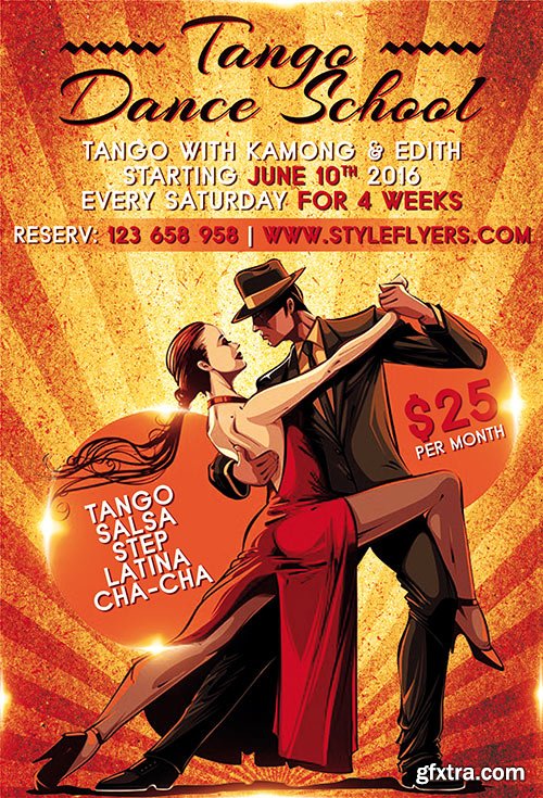 Tango Dance School PSD Flyer Template + Facebook Cover