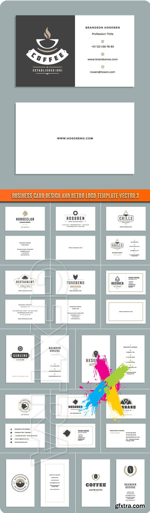 Business card design and retro logo template vector 3