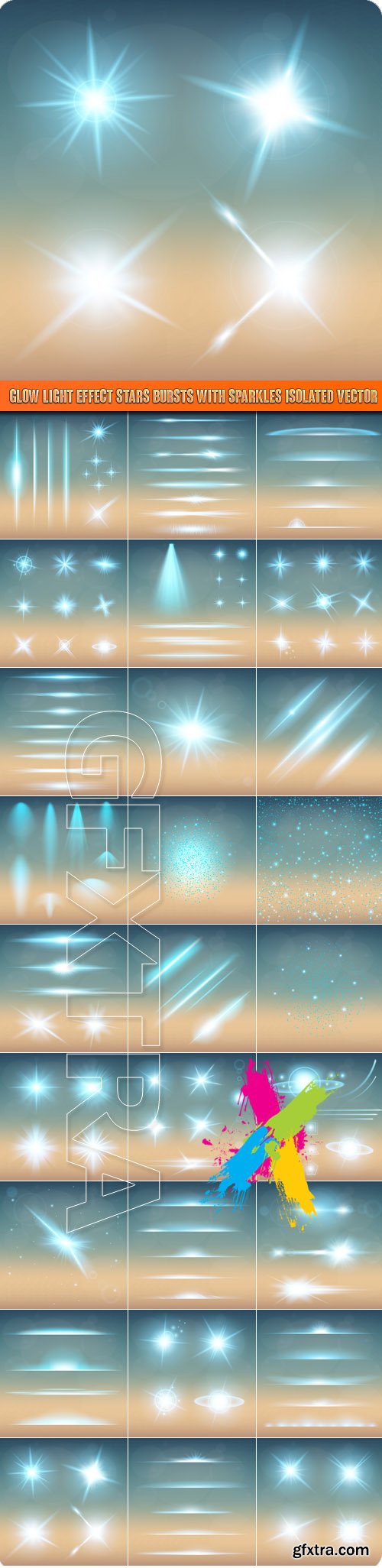 Glow light effect stars bursts with sparkles isolated vector