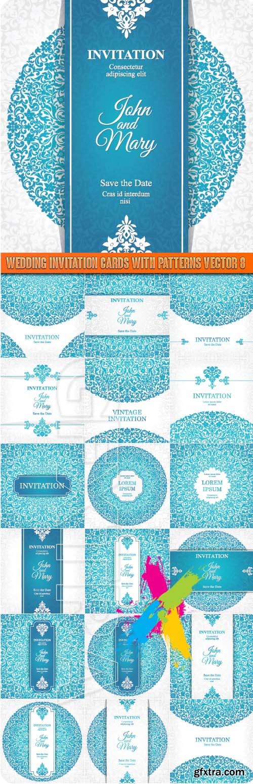 Wedding invitation cards with patterns vector 8