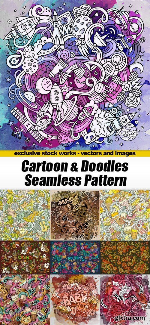 Cartoon & Doodles Seamless Pattern - 25xEPS