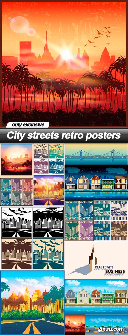 City streets retro posters - 14 EPS