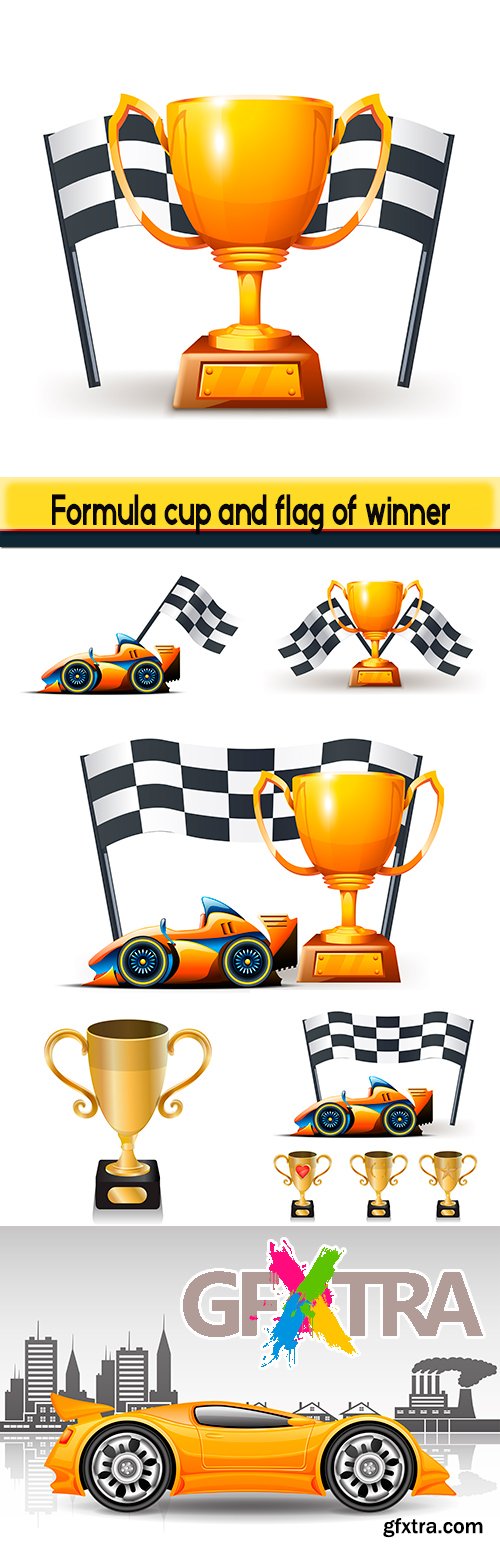Formula cup and flag of winner