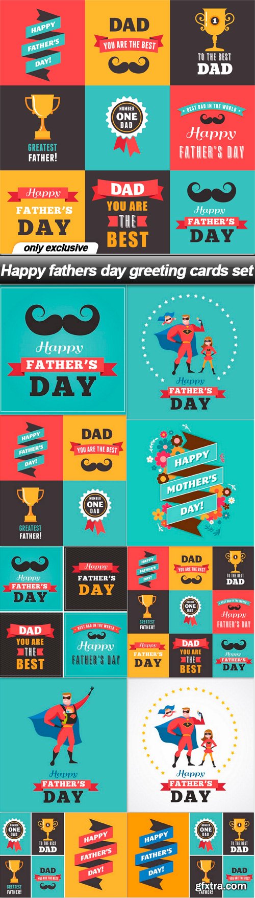 Happy fathers day greeting cards set - 10 EPS