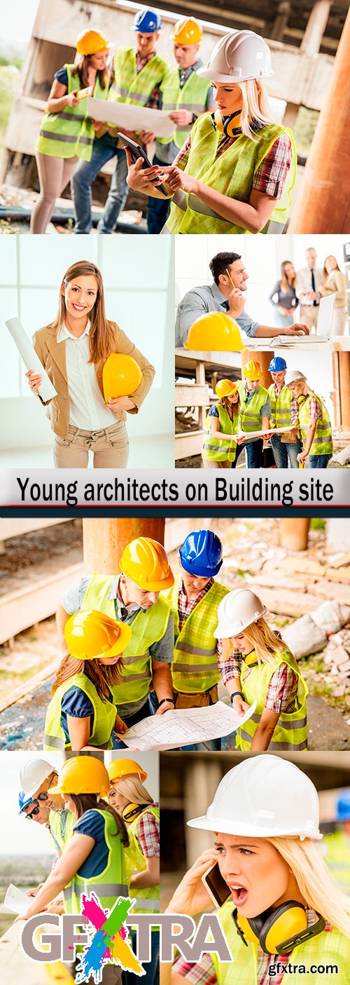 Work team young architects on Building site