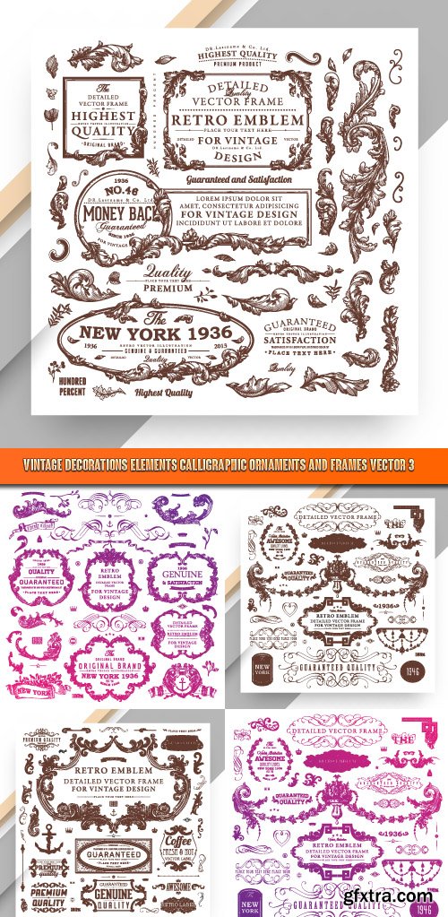 Vintage decorations elements calligraphic ornaments and frames vector 3