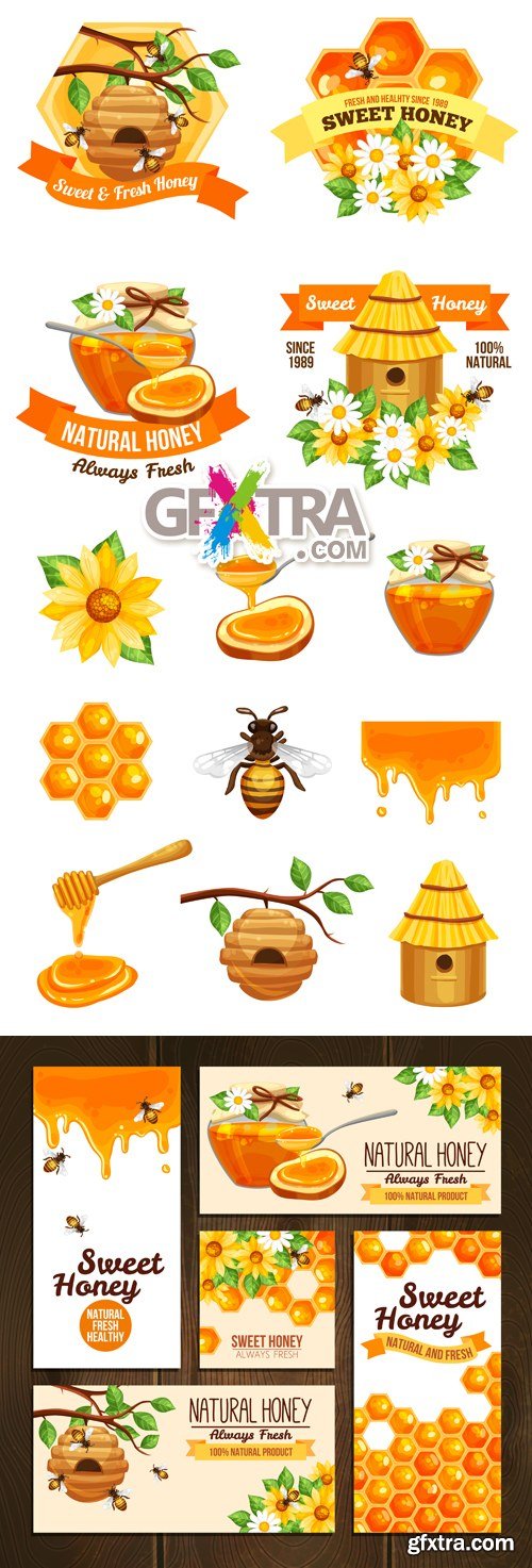 Honey Icons, Labels & Banners Vector
