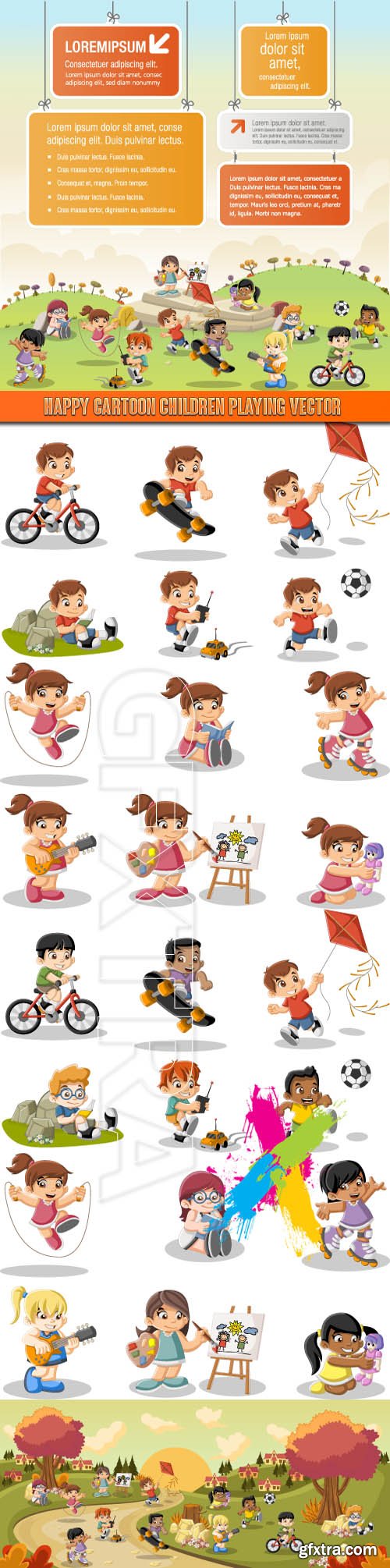 Happy cartoon children playing vector