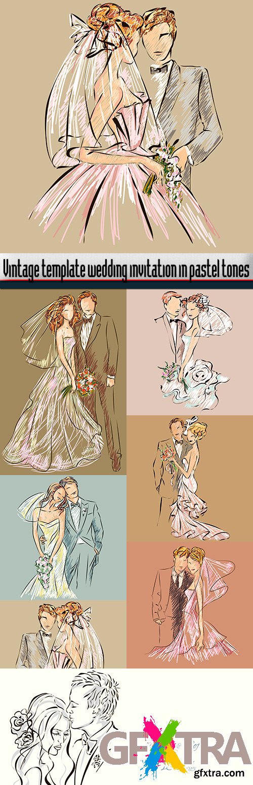 Vintage template wedding invitation in pastel tones