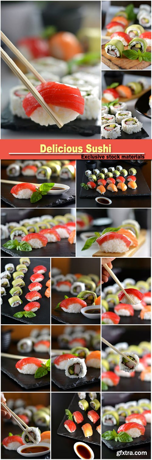 Dish with various types of sushi