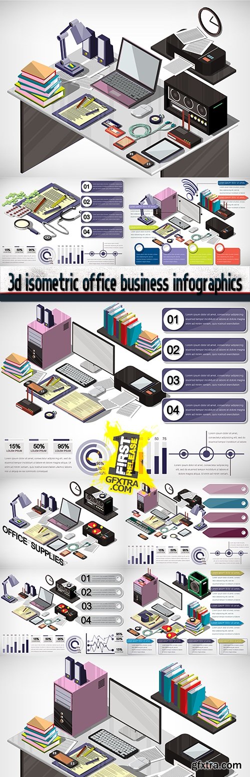 3d isometric office business infographics
