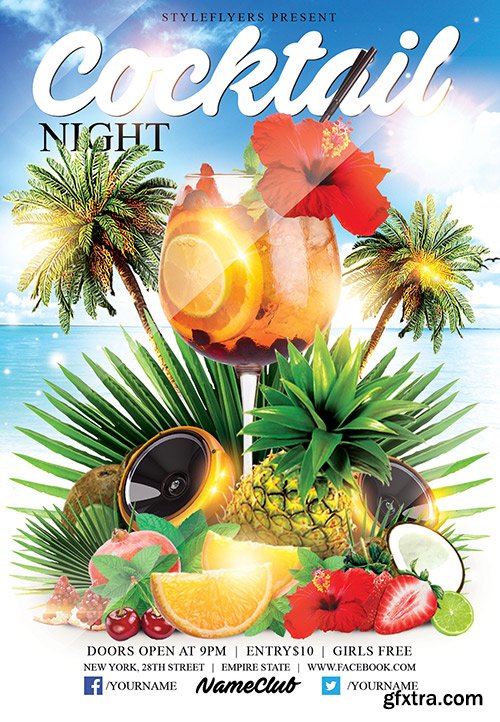 Cocktail Night PSD Flyer Template + Facebook Cover