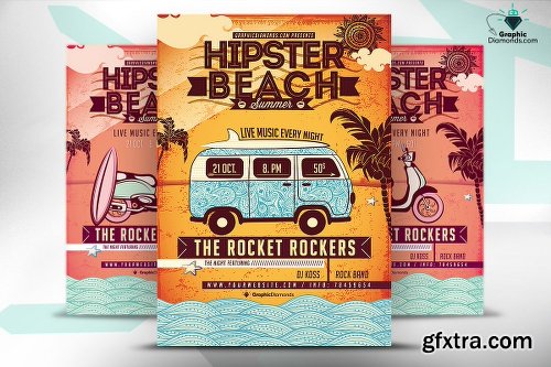 CreativeMarket Hipster Beach Summer Flyer 690203