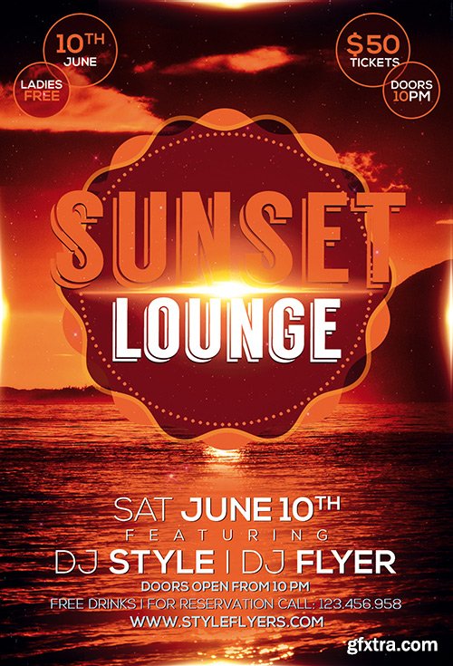 Sunset Lounge PSD Flyer Template + Facebook Cover