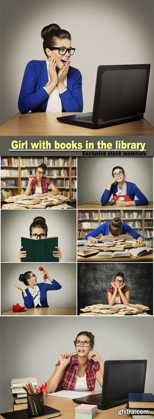 Girl with books in the library