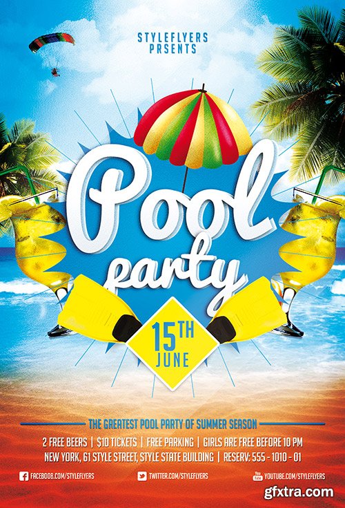 Pool Party PSD Flyer Template + Facebook Cover