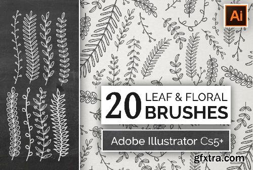 CreativeMarket Hand Drawn Floral Leaf Brushes 682503