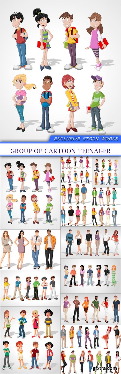 Group of cartoon teenager 12X EPS