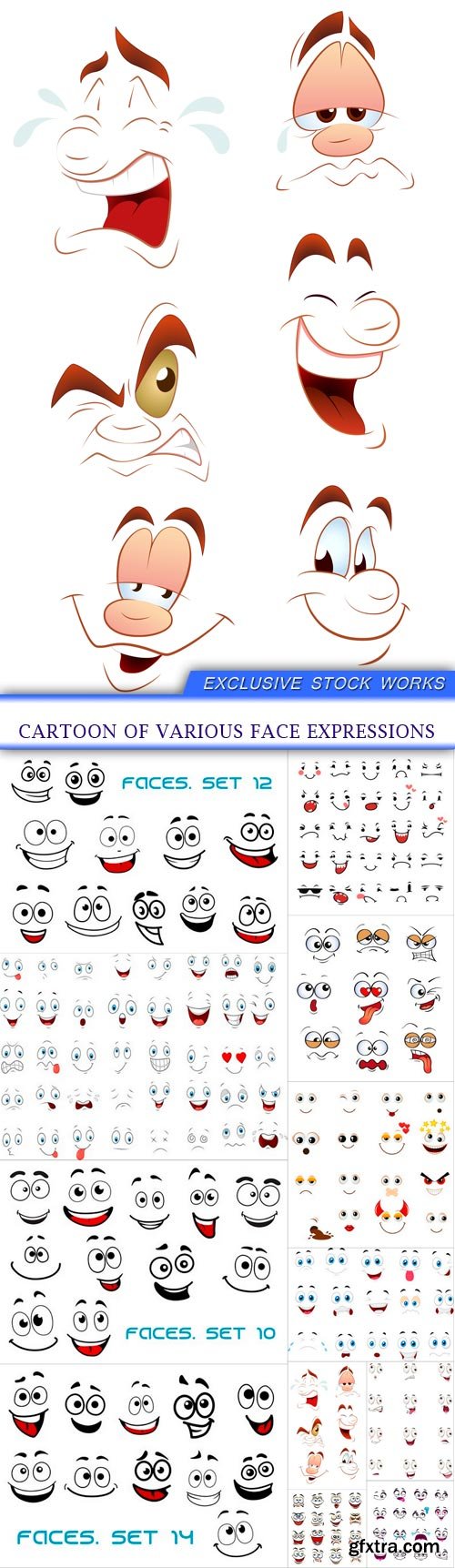 Cartoon of Various Face Expressions 12xEPS