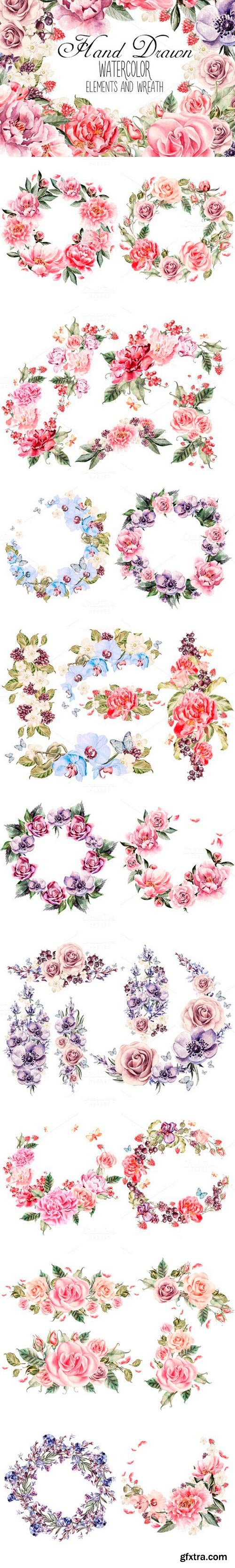 CM - watercolor ELEMENTS and WREATH 691137