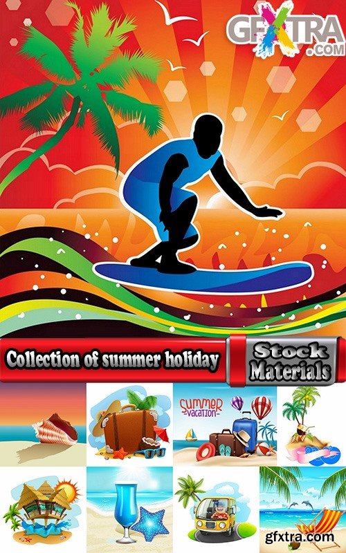 Collection of summer holiday beach vacation cocktail poster flyer journey palm banner 25 EPS