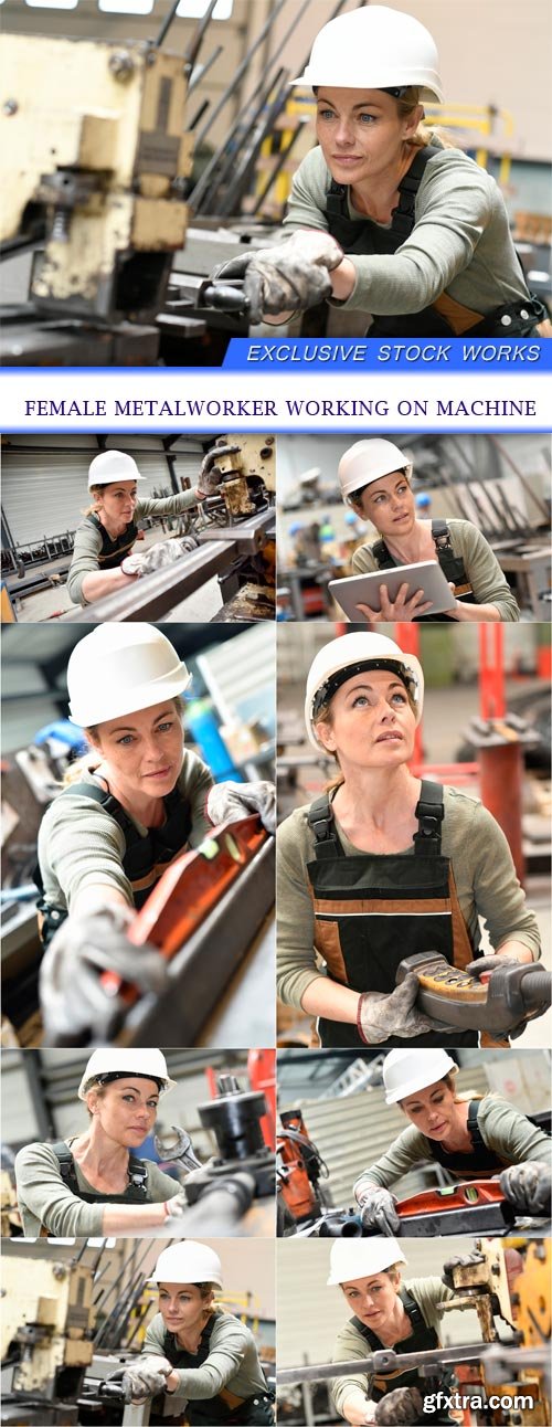 Female metalworker working on machine 8X JPEG