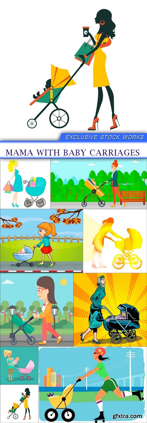 Mama with baby carriages 9X EPS