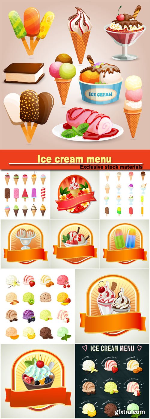 Ice Cream Menu, Labels Summer Vectors 11xEPS