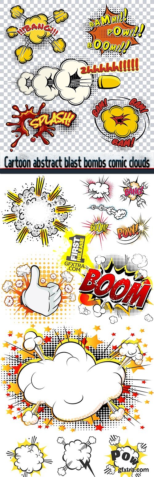 Cartoon abstract blast bombs comic clouds