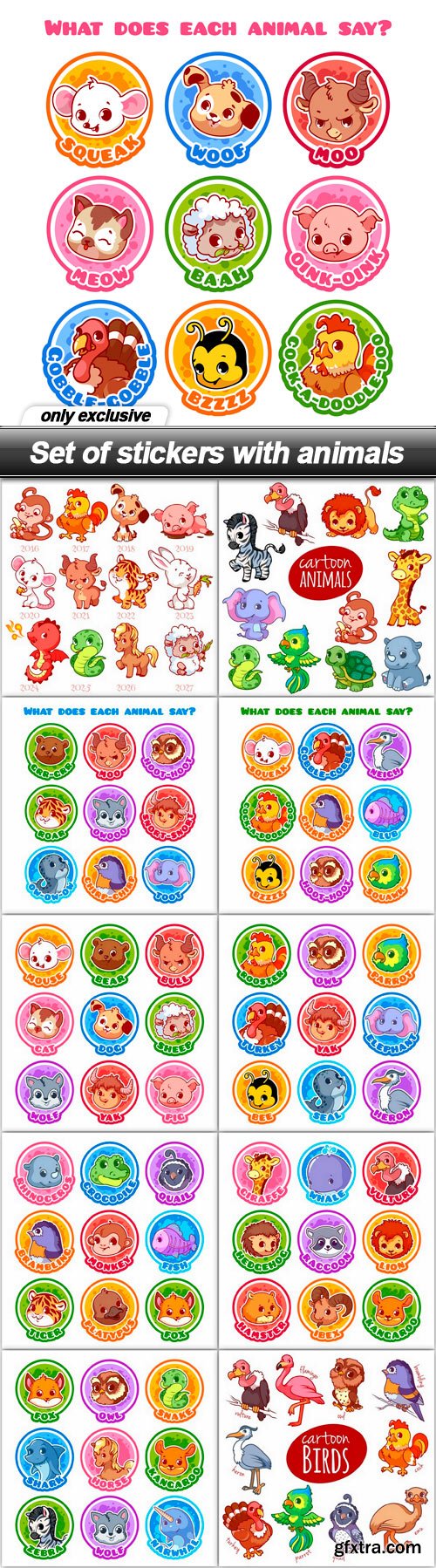 Set of stickers with animals - 11 EPS