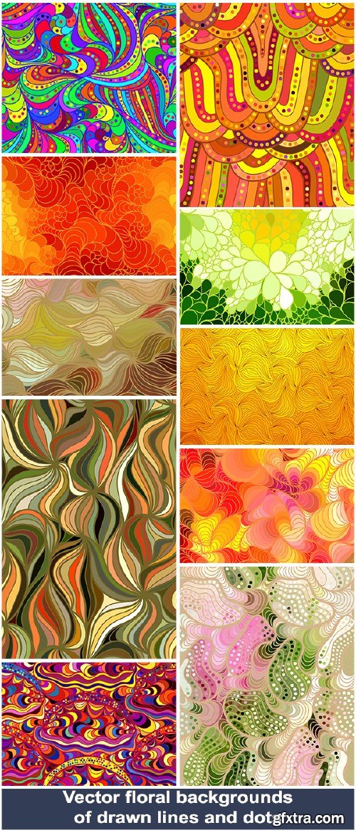 Floral backgrounds of drawn lines and dots
