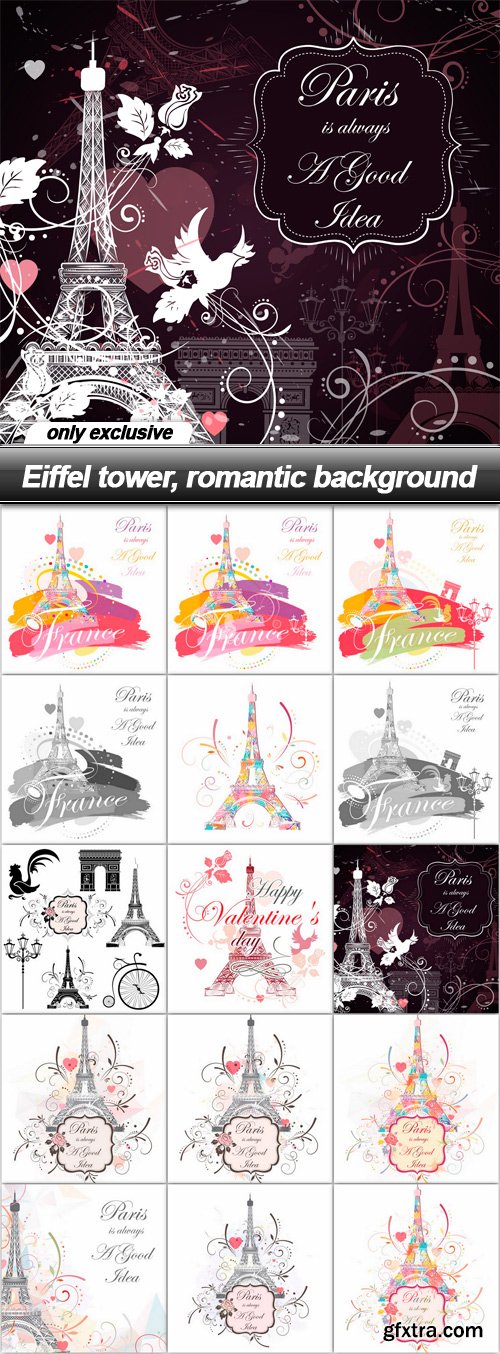 Eiffel tower, romantic background - 15 EPS