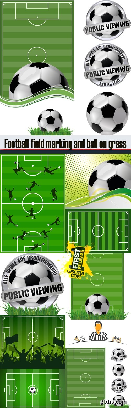 Football field marking and ball on grass