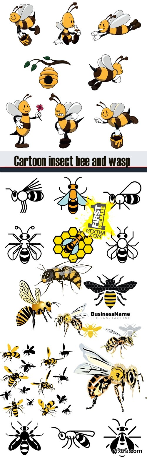 Cartoon insect bee and wasp