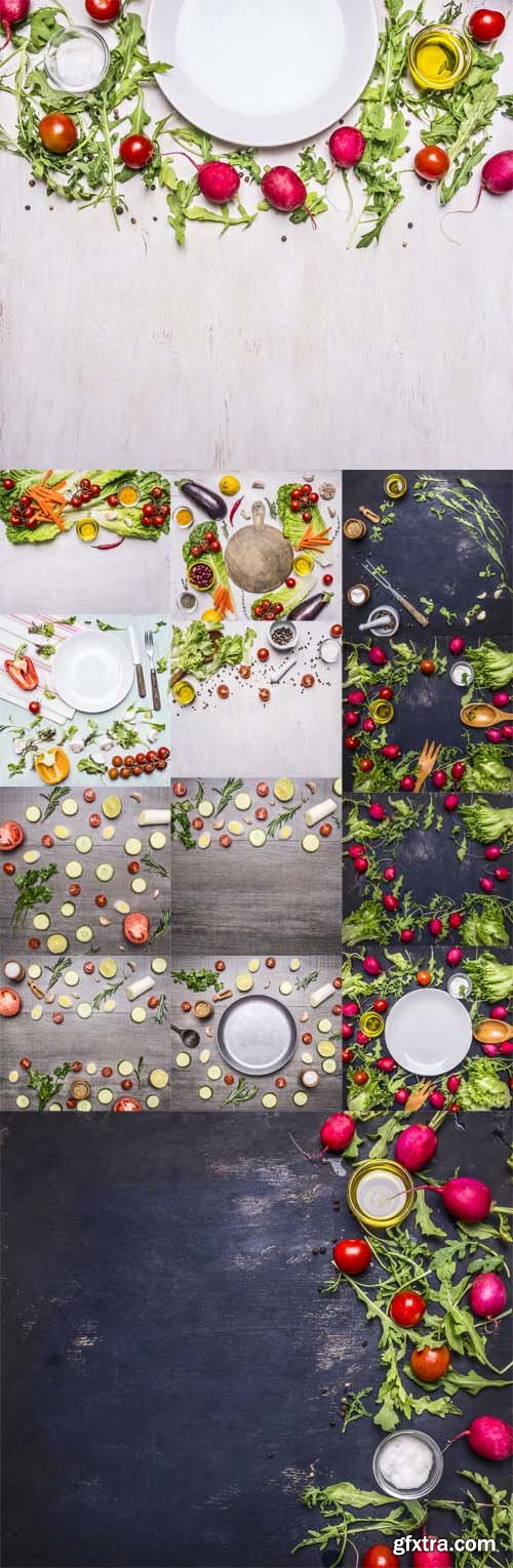 Photo Stock - Different ingredients for salad, radish, cherry tomatoes and seasonings