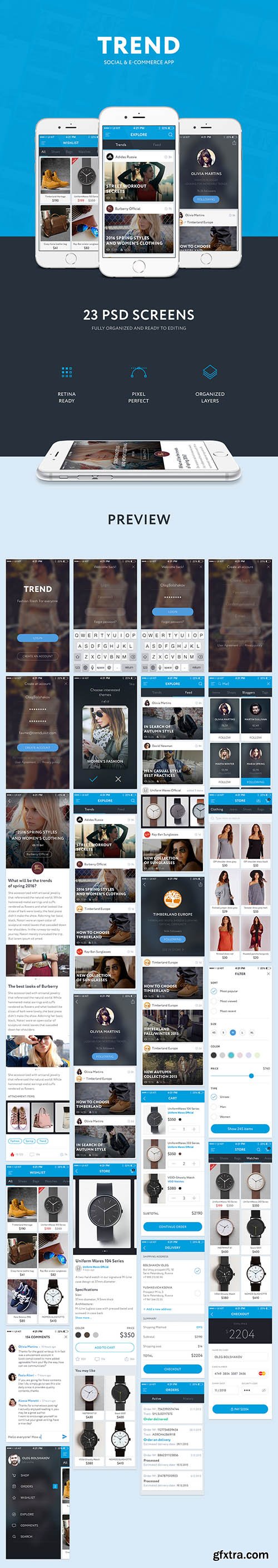 PSD Web Design - TREND - Social And Ecommetce App Ui Kit