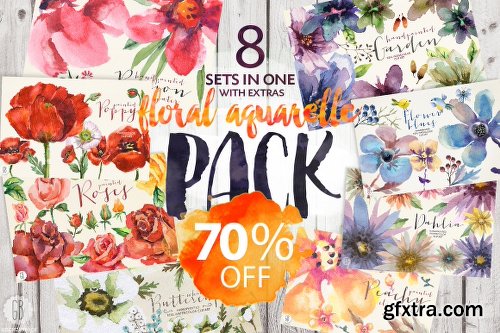CreativeMarket 70% OFF. 8 sets of floral watercolor 706414